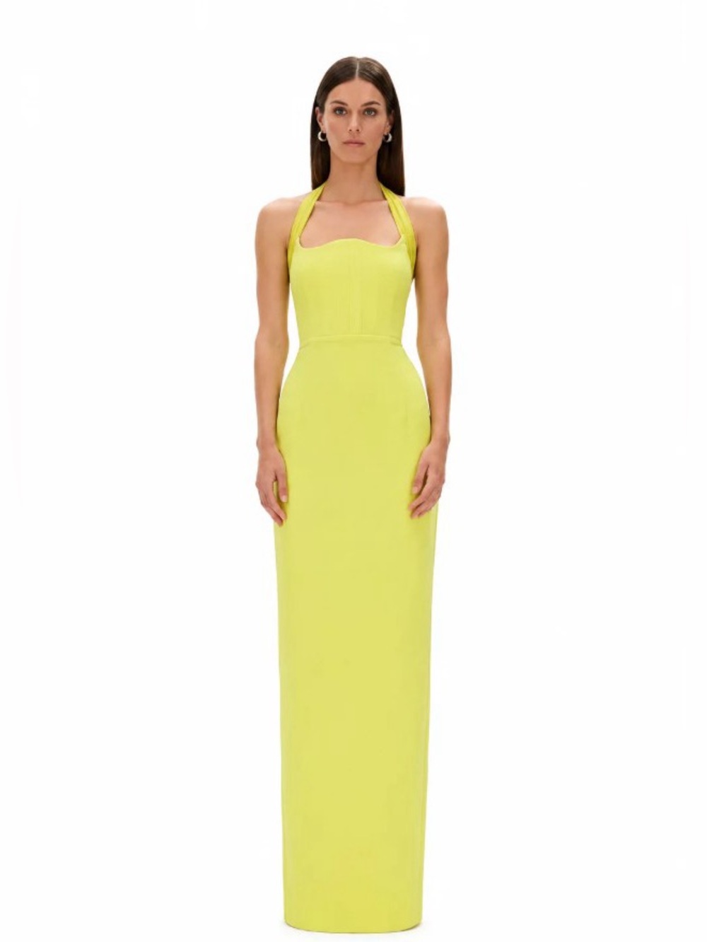Rachel Gilbert Yellow Lime Maria Halter Neck Column Maxi Dress Gown AU8/US4 NWOT